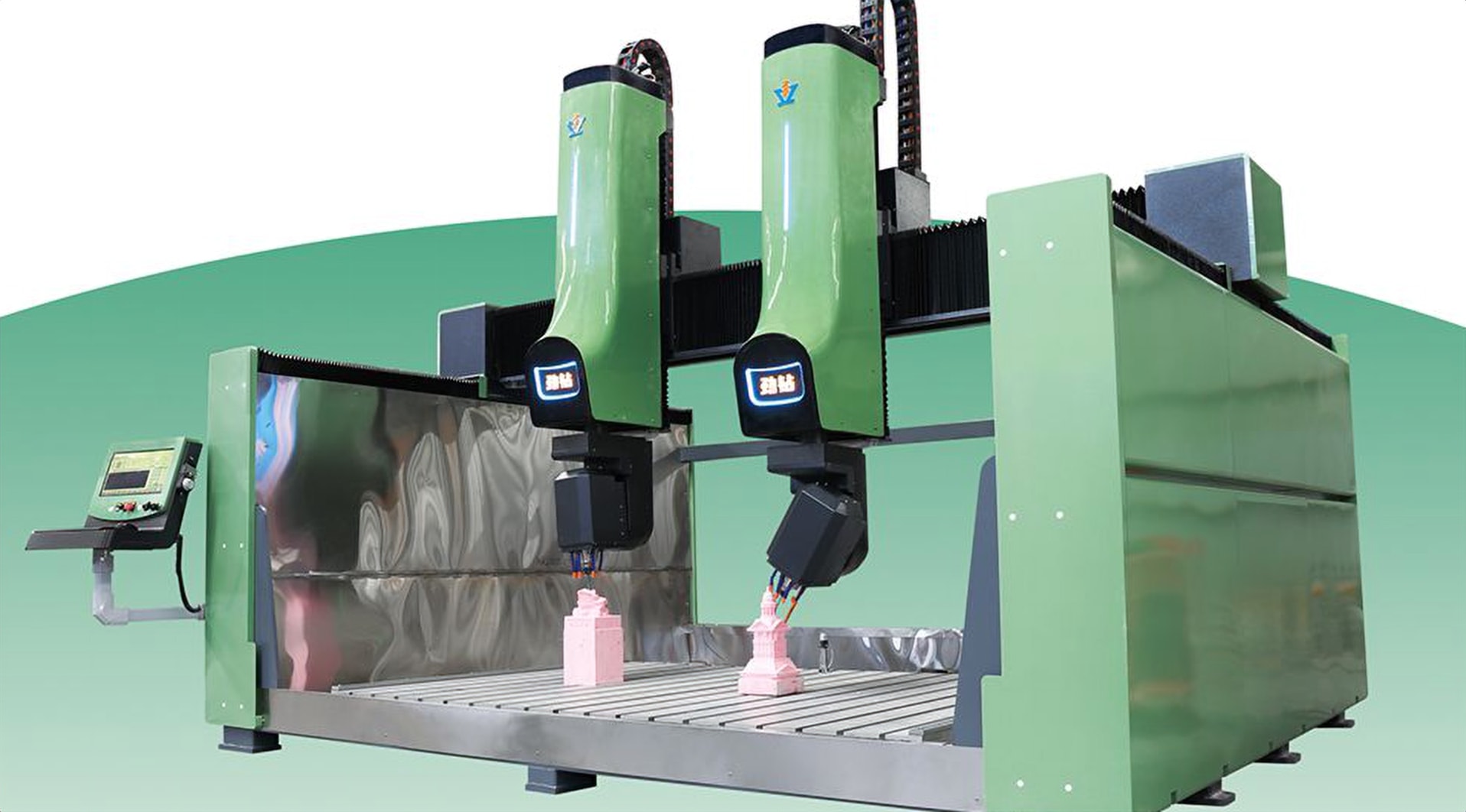 Jinzuan XJ-3013X-2D Çift Kafalı 5 Eksen CNC Taş Oyma Makinesi